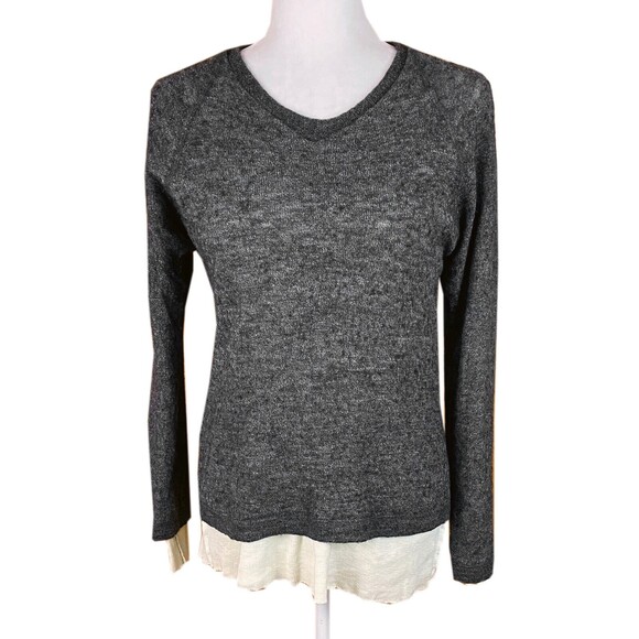 EDUN Alpaca Wool Blend Layered Sweater Size M Gray w/Attached Cream Thermal - Picture 1 of 11